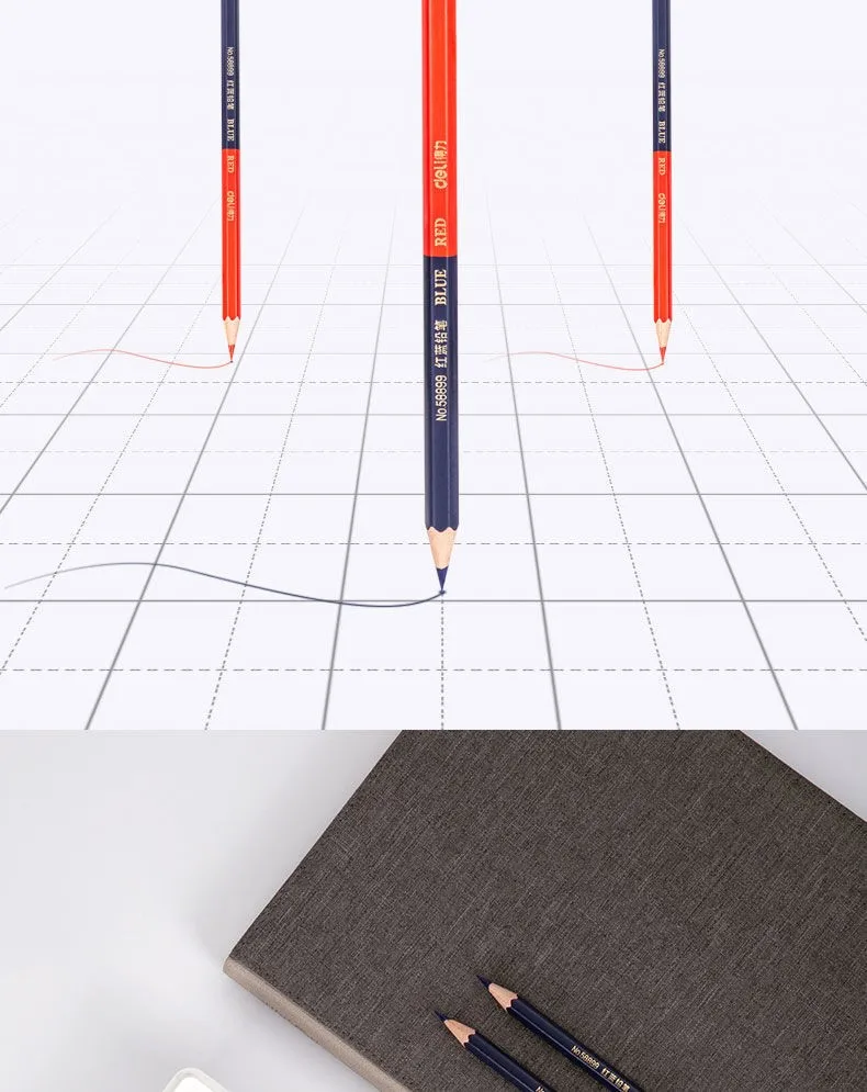 Deli Red Blue Pencil HB Dual Color Pen for Kid's Adult Design Drawing Industrial Engineering Marking Wooden Pencil Stationery