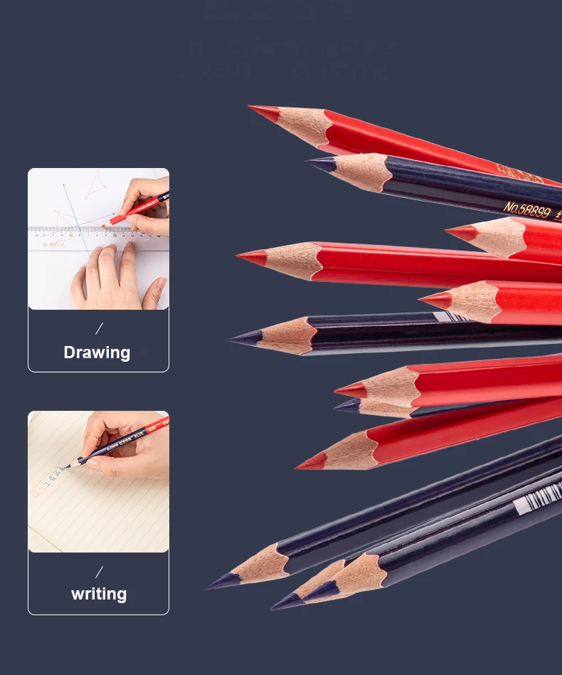 Deli Red Blue Pencil HB Dual Color Pen for Kid's Adult Design Drawing Industrial Engineering Marking Wooden Pencil Stationery