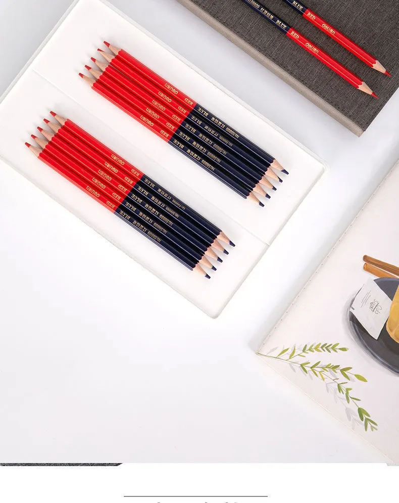 Deli Red Blue Pencil HB Dual Color Pen for Kid's Adult Design Drawing Industrial Engineering Marking Wooden Pencil Stationery