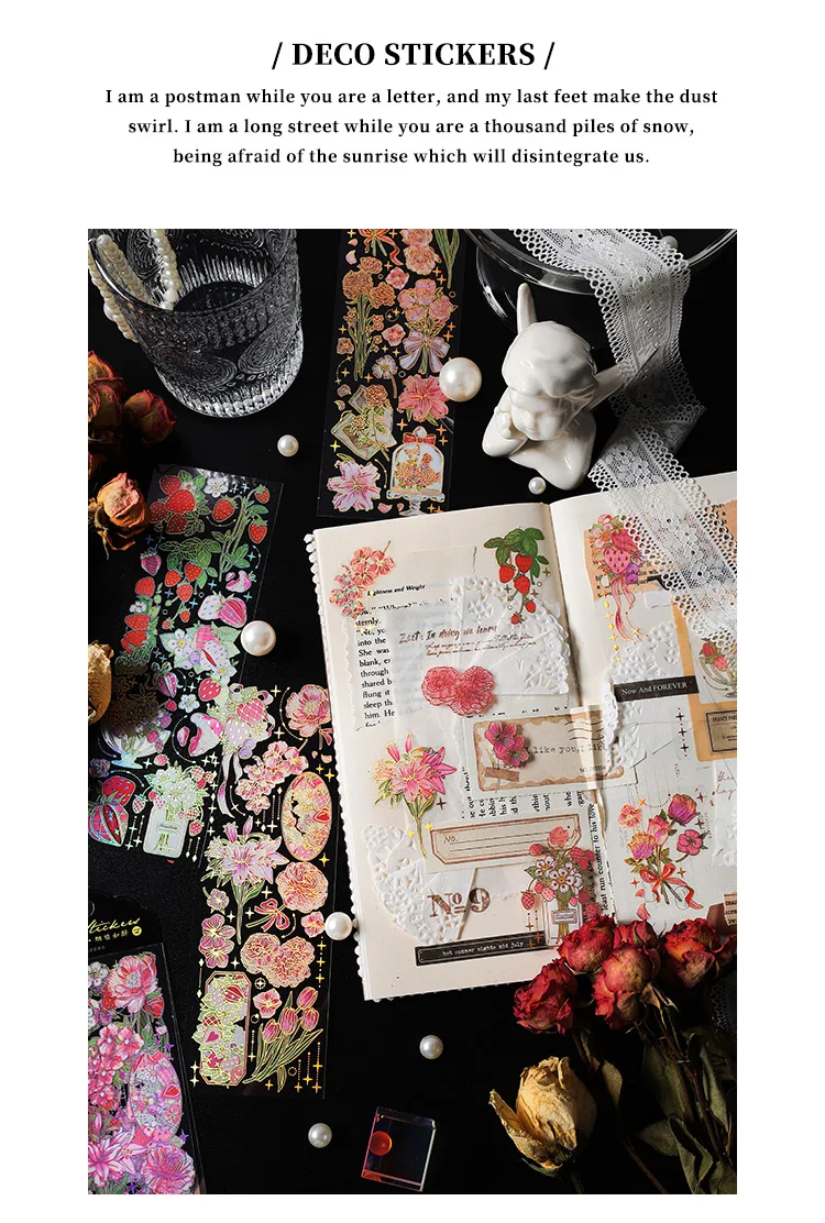 3 pcs Bronzing Flowers Stickers aesthetic Diy Stickers Aesthetic Scrapbooking Journal Deco Album Deco DIY Diary Stationery