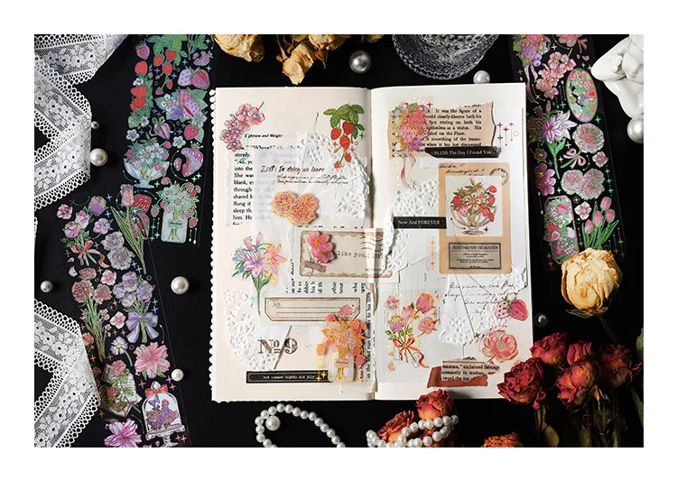 3 pcs Bronzing Flowers Stickers aesthetic Diy Stickers Aesthetic Scrapbooking Journal Deco Album Deco DIY Diary Stationery