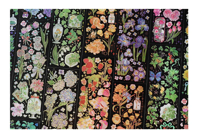 3 pcs Bronzing Flowers Stickers aesthetic Diy Stickers Aesthetic Scrapbooking Journal Deco Album Deco DIY Diary Stationery