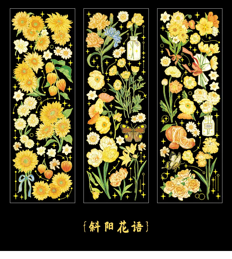 3 pcs Bronzing Flowers Stickers aesthetic Diy Stickers Aesthetic Scrapbooking Journal Deco Album Deco DIY Diary Stationery