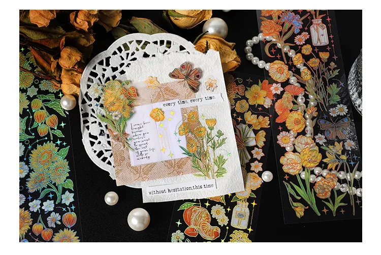 3 pcs Bronzing Flowers Stickers aesthetic Diy Stickers Aesthetic Scrapbooking Journal Deco Album Deco DIY Diary Stationery