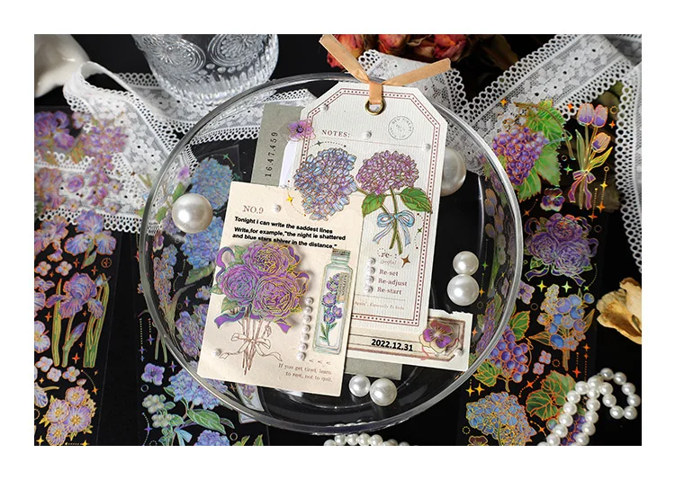 3 pcs Bronzing Flowers Stickers aesthetic Diy Stickers Aesthetic Scrapbooking Journal Deco Album Deco DIY Diary Stationery