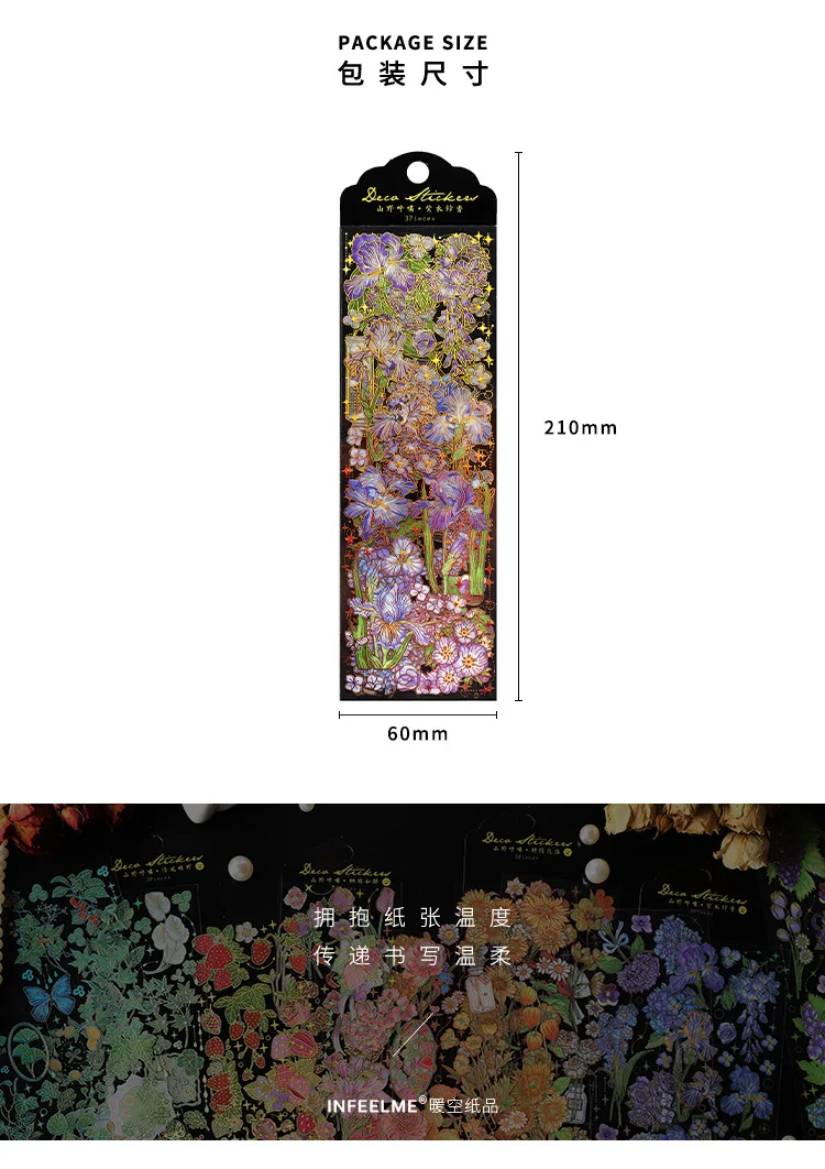 3 pcs Bronzing Flowers Stickers aesthetic Diy Stickers Aesthetic Scrapbooking Journal Deco Album Deco DIY Diary Stationery