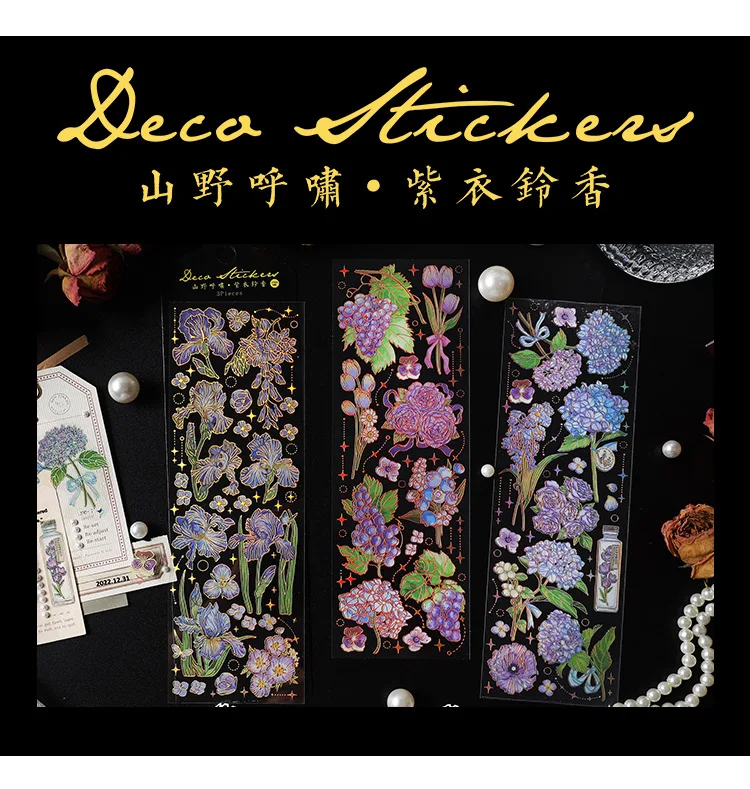 3 pcs Bronzing Flowers Stickers aesthetic Diy Stickers Aesthetic Scrapbooking Journal Deco Album Deco DIY Diary Stationery