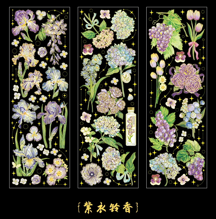 3 pcs Bronzing Flowers Stickers aesthetic Diy Stickers Aesthetic Scrapbooking Journal Deco Album Deco DIY Diary Stationery