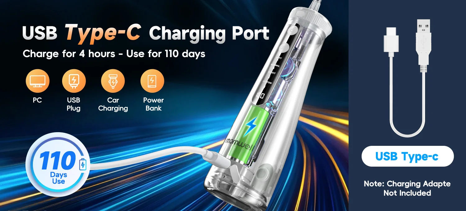 Cordless Water Flosser With 4 Jet Tips 4 Modes 260ML Portable Rechargeable Oral Water Floss IPX7 Waterproof for Gums Care
