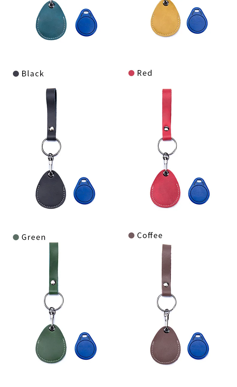 ID Card Case Keychain Access Card Bag Key Tag Ring Cow Leather Card Holder Keychain Key Ring Door Lock Access Tags