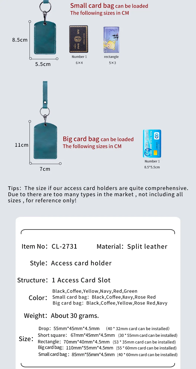 ID Card Case Keychain Access Card Bag Key Tag Ring Cow Leather Card Holder Keychain Key Ring Door Lock Access Tags