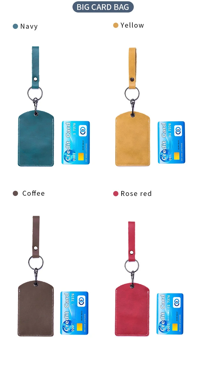 ID Card Case Keychain Access Card Bag Key Tag Ring Cow Leather Card Holder Keychain Key Ring Door Lock Access Tags