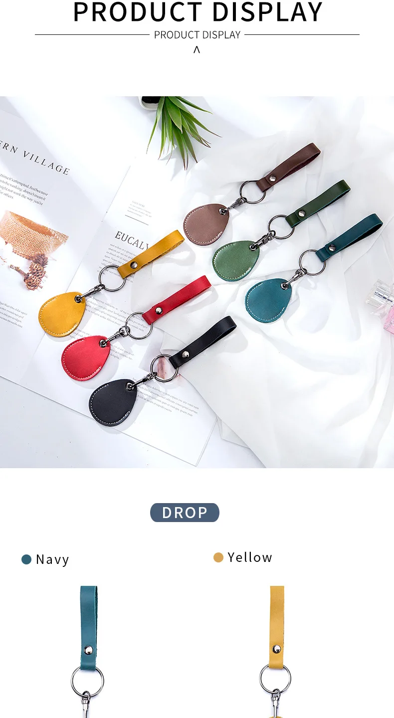 ID Card Case Keychain Access Card Bag Key Tag Ring Cow Leather Card Holder Keychain Key Ring Door Lock Access Tags