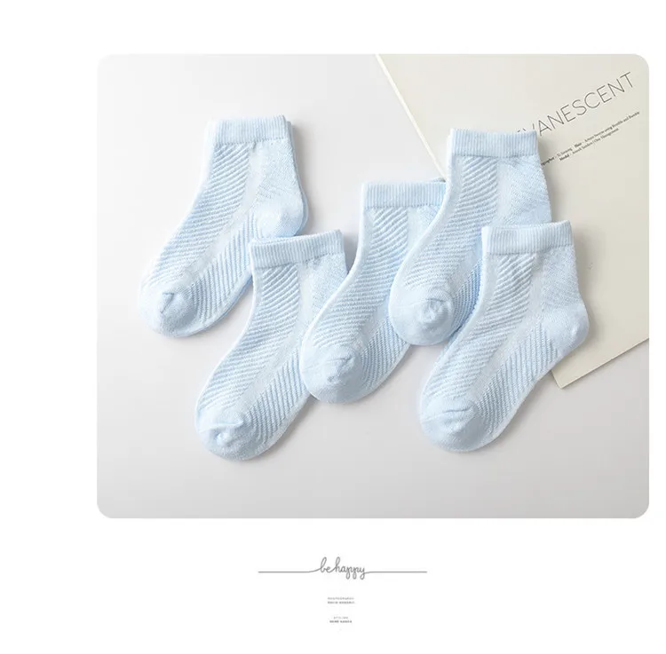 Children Cotton Socks Summer Thin Breathable Knit Mesh Soft Solid White Fashion Boy Girl Baby Student Kids Black Socks For 1-12Y