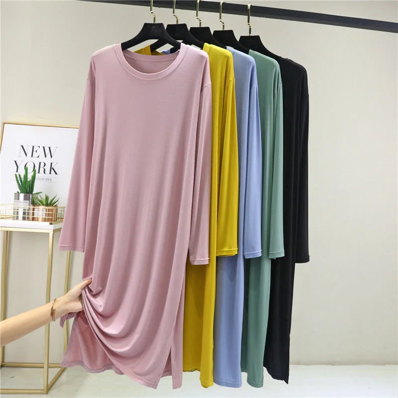 Casual Modal Cotton Comfortable Women's Pajamas Long Sleeve Nightgowns Loose Spring Autumn Night Dress Woman Sleep Shirts