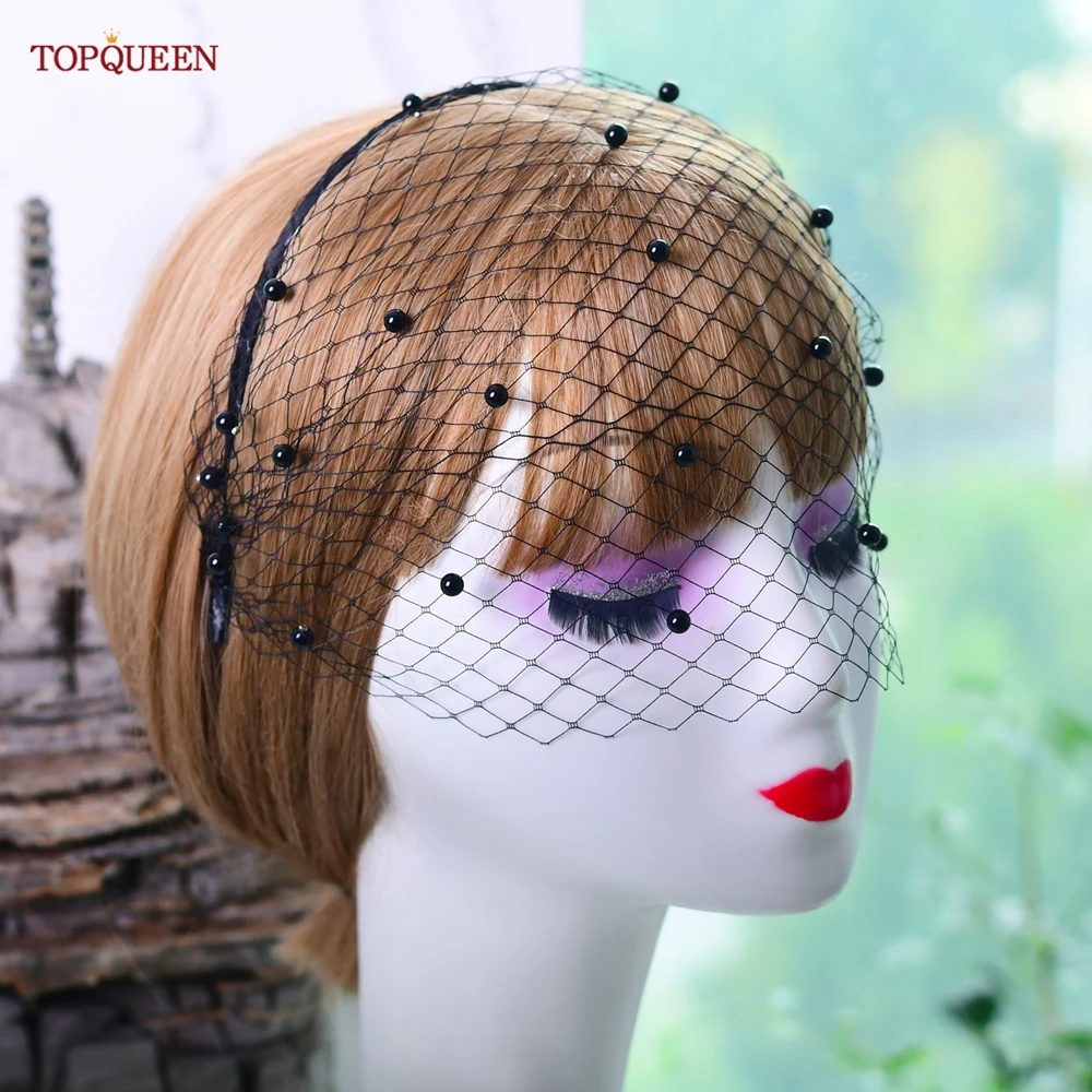 TOPQUEEN VA12 Wedding Mesh Veil Multiple Styles Birdcage Veil with Rhinestones Detachable Blusher Bachelorette Party Accessories