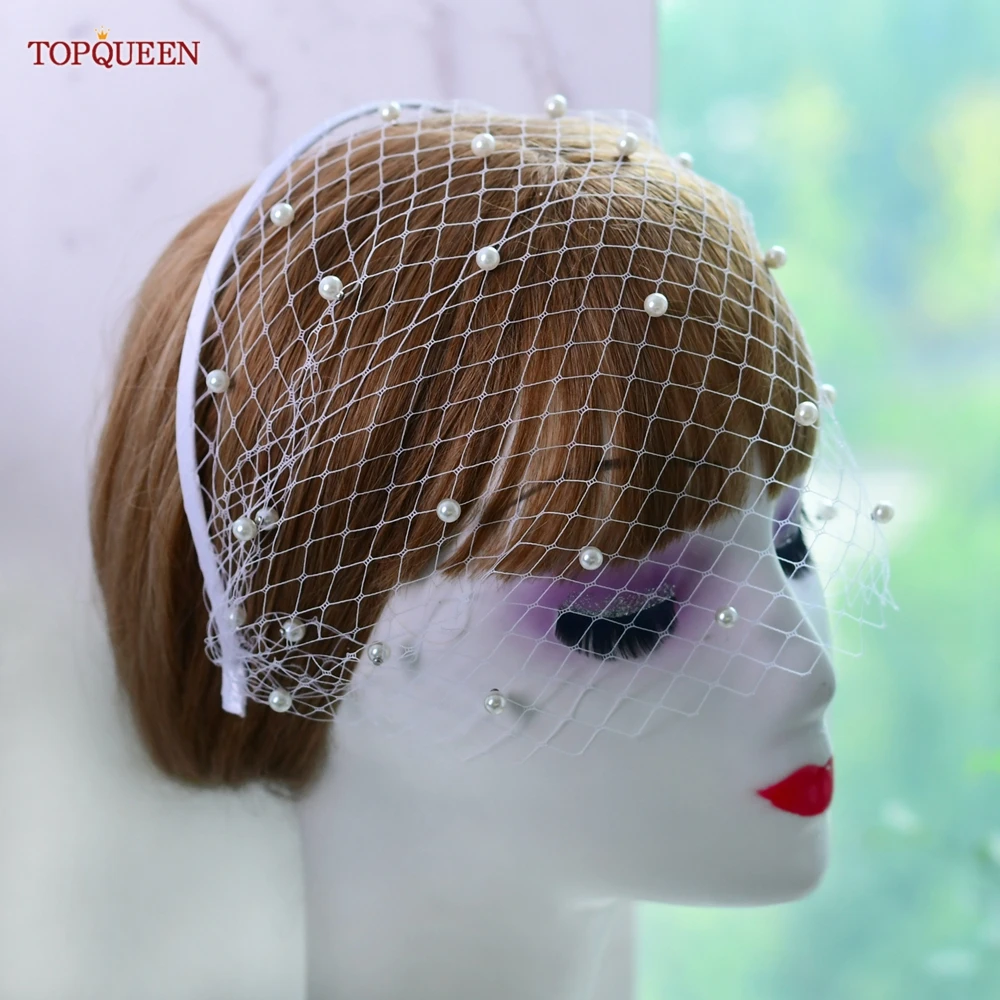 TOPQUEEN VA12 Wedding Mesh Veil Multiple Styles Birdcage Veil with Rhinestones Detachable Blusher Bachelorette Party Accessories