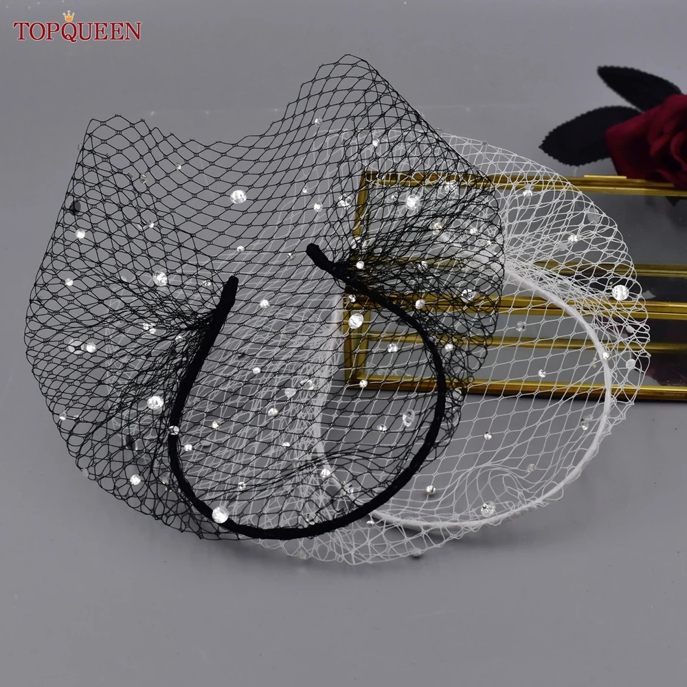 TOPQUEEN VA12 Wedding Mesh Veil Multiple Styles Birdcage Veil with Rhinestones Detachable Blusher Bachelorette Party Accessories