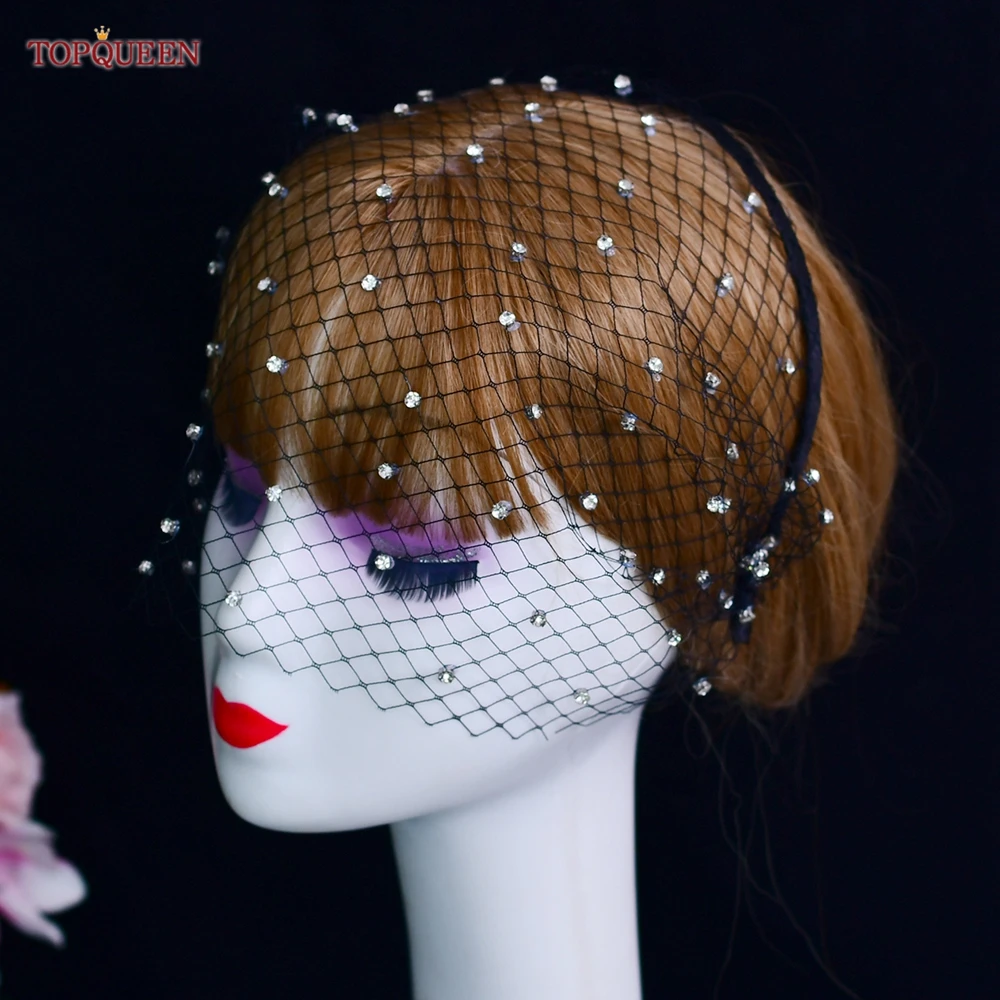 TOPQUEEN VA12 Wedding Mesh Veil Multiple Styles Birdcage Veil with Rhinestones Detachable Blusher Bachelorette Party Accessories