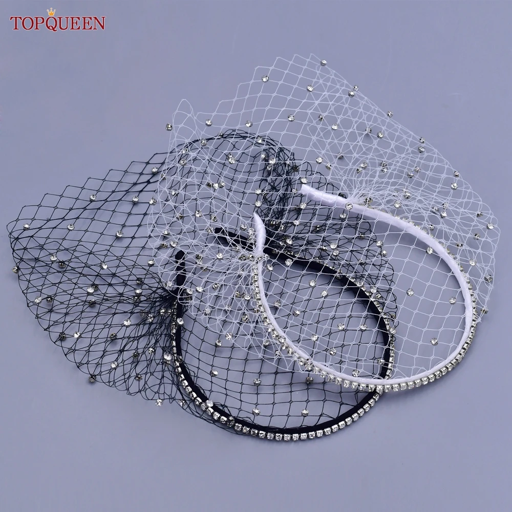 TOPQUEEN VA12 Wedding Mesh Veil Multiple Styles Birdcage Veil with Rhinestones Detachable Blusher Bachelorette Party Accessories