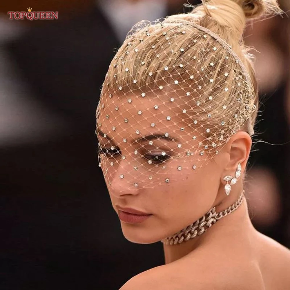 TOPQUEEN VA12 Wedding Mesh Veil Multiple Styles Birdcage Veil with Rhinestones Detachable Blusher Bachelorette Party Accessories