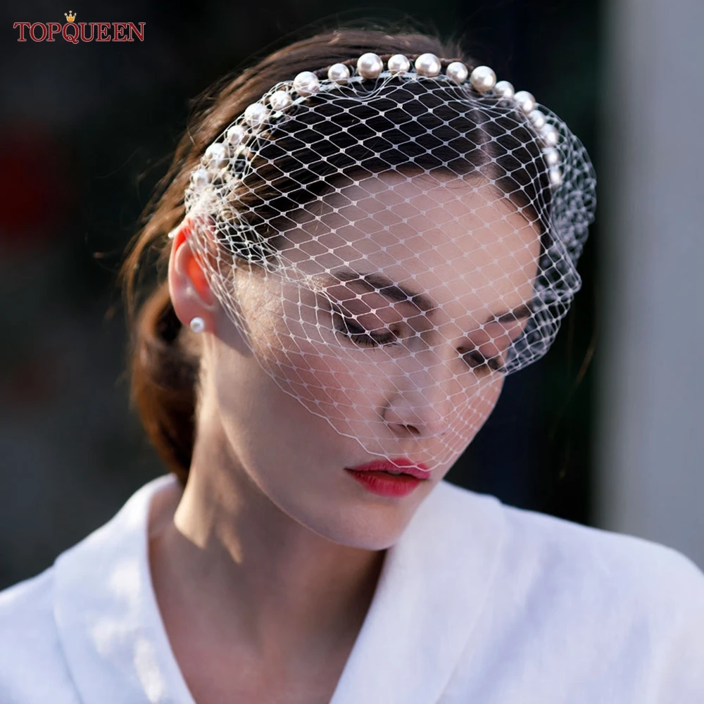 TOPQUEEN VA12 Wedding Mesh Veil Multiple Styles Birdcage Veil with Rhinestones Detachable Blusher Bachelorette Party Accessories