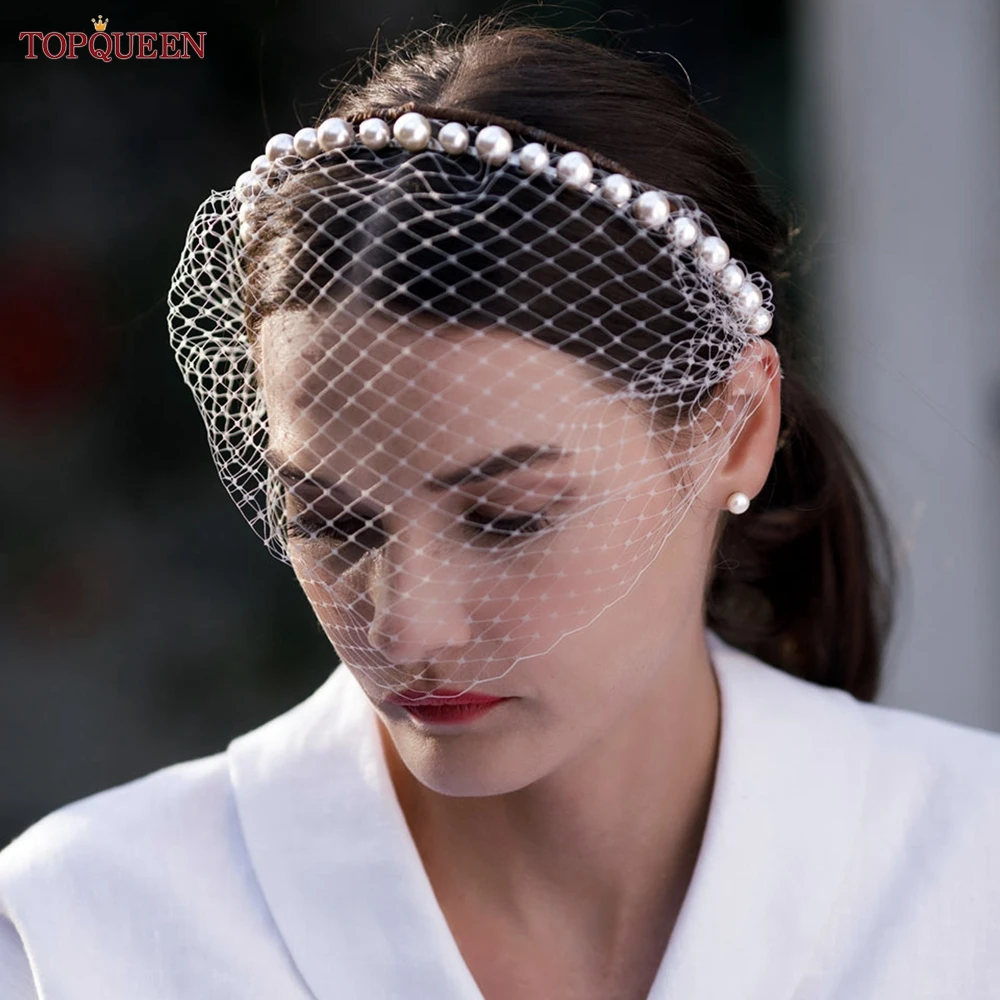 TOPQUEEN VA12 Wedding Mesh Veil Multiple Styles Birdcage Veil with Rhinestones Detachable Blusher Bachelorette Party Accessories