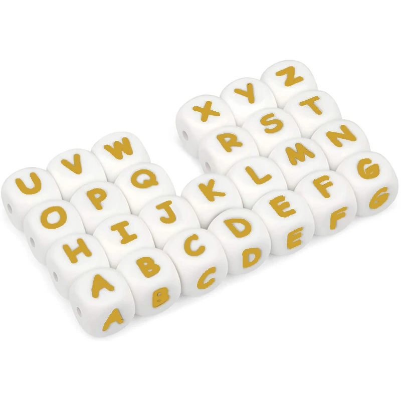 10Pcs/Lot 12mm White Alphabet English Silicone Letters Beads for Baby Personalized Pacifier Clips Teether Accessorie BPA Free