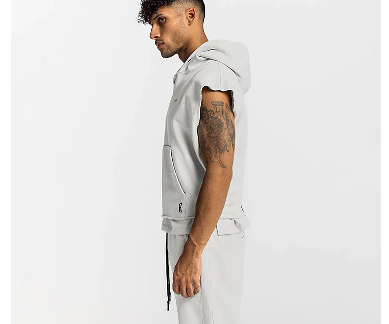 Mens Brand Gyms Clothing Bodybuilding Hooded Tank Top Cotton Sleeveless Vest Sweatshirt Fitness Workout Sportswear Tops Male