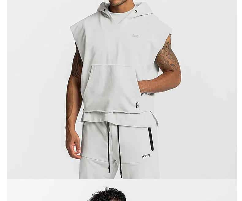 Mens Brand Gyms Clothing Bodybuilding Hooded Tank Top Cotton Sleeveless Vest Sweatshirt Fitness Workout Sportswear Tops Male