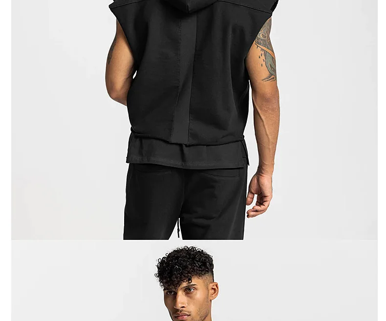 Mens Brand Gyms Clothing Bodybuilding Hooded Tank Top Cotton Sleeveless Vest Sweatshirt Fitness Workout Sportswear Tops Male