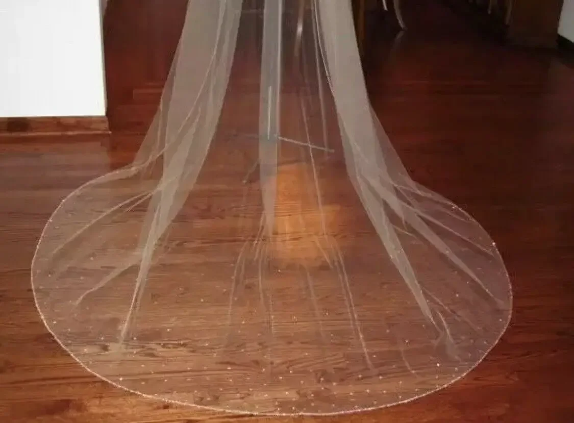 Bridal Veils Cathedral Wedding Veil 1 Tier Soft Tulle Rhinestone Edge Crystal Bead Bling Wedding Veil Customized