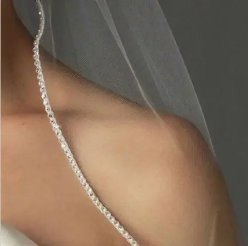 Bridal Veils Cathedral Wedding Veil 1 Tier Soft Tulle Rhinestone Edge Crystal Bead Bling Wedding Veil Customized
