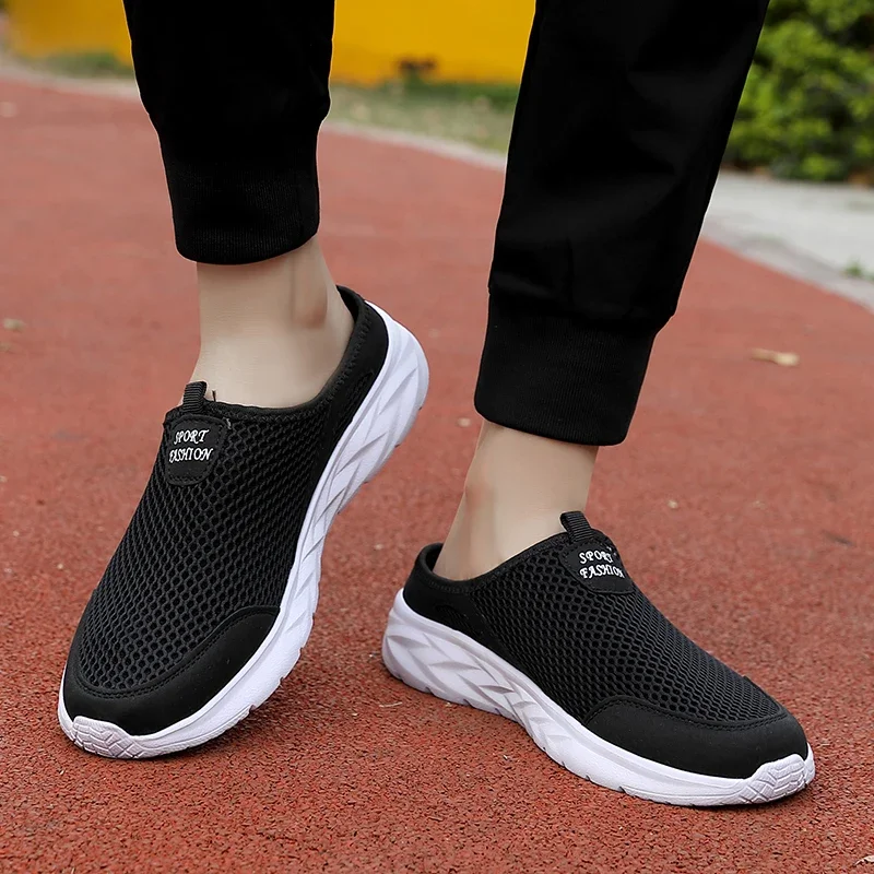 YRZL Mens Half Slippers Summer Breathable Mesh Mens Shoes Outdoor Casual Walking Shoes Large Flat Light Mesh Slippers Sandals