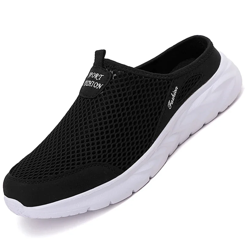 YRZL Mens Half Slippers Summer Breathable Mesh Mens Shoes Outdoor Casual Walking Shoes Large Flat Light Mesh Slippers Sandals