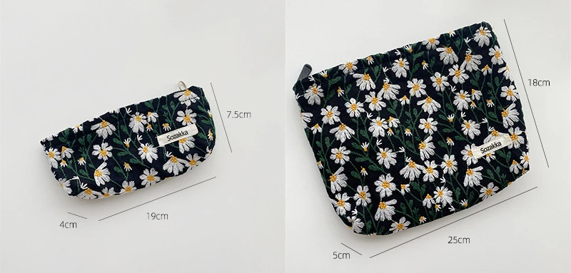Cosmetic Bag Women Floral Makeup Case Organizer Korean Embroidery Cosmetic Pouch Travel Toiletry Bag Corduroy Canvas Beauty Case