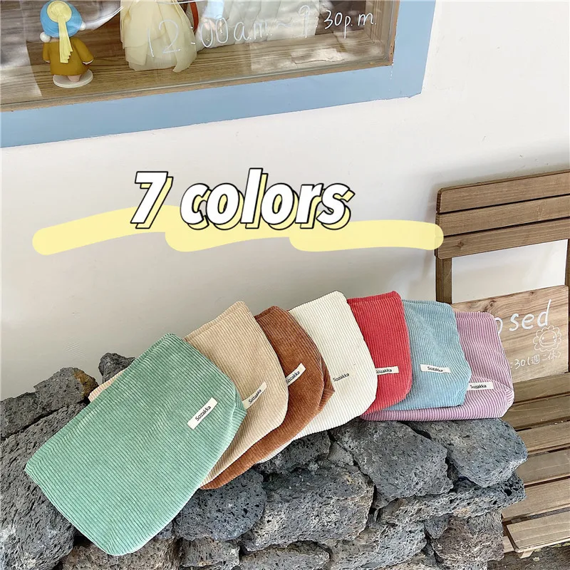 Corduroy Makeup Bag Organizer Clutch Retro Flower Print Cosmetic Bag Wash Women Travel Make Up Pouch Beauty Toilet Storage Cases