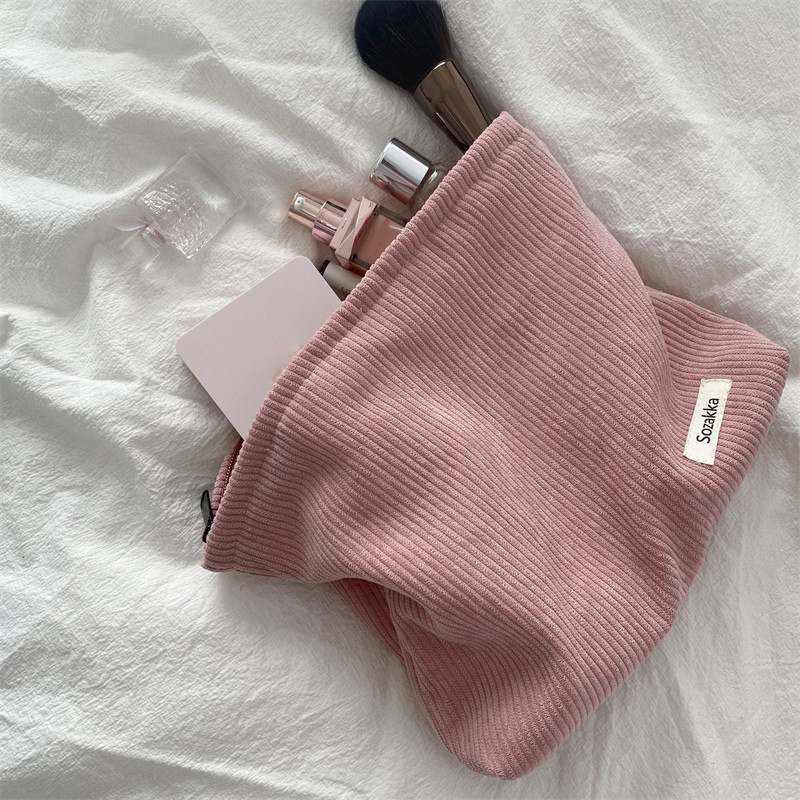 Corduroy Makeup Bag Organizer Clutch Retro Flower Print Cosmetic Bag Wash Women Travel Make Up Pouch Beauty Toilet Storage Cases