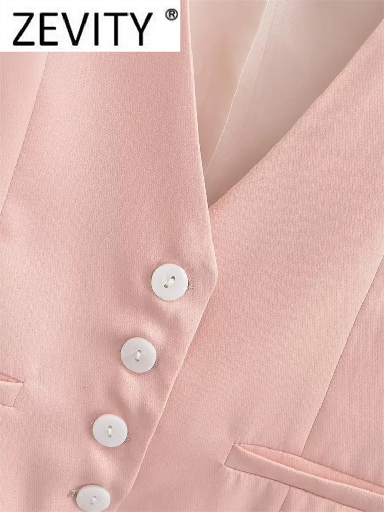 Zevity Women Fashion V Neck Single Breasted Short Vest Office Lady Sleeveless Chic White Suit Business Slim Waistcoat Tops CT556