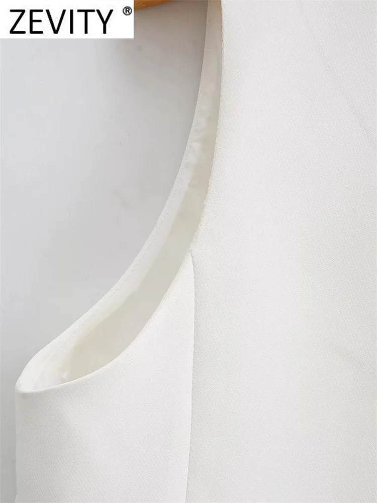 Zevity Women Fashion V Neck Single Breasted Short Vest Office Lady Sleeveless Chic White Suit Business Slim Waistcoat Tops CT556