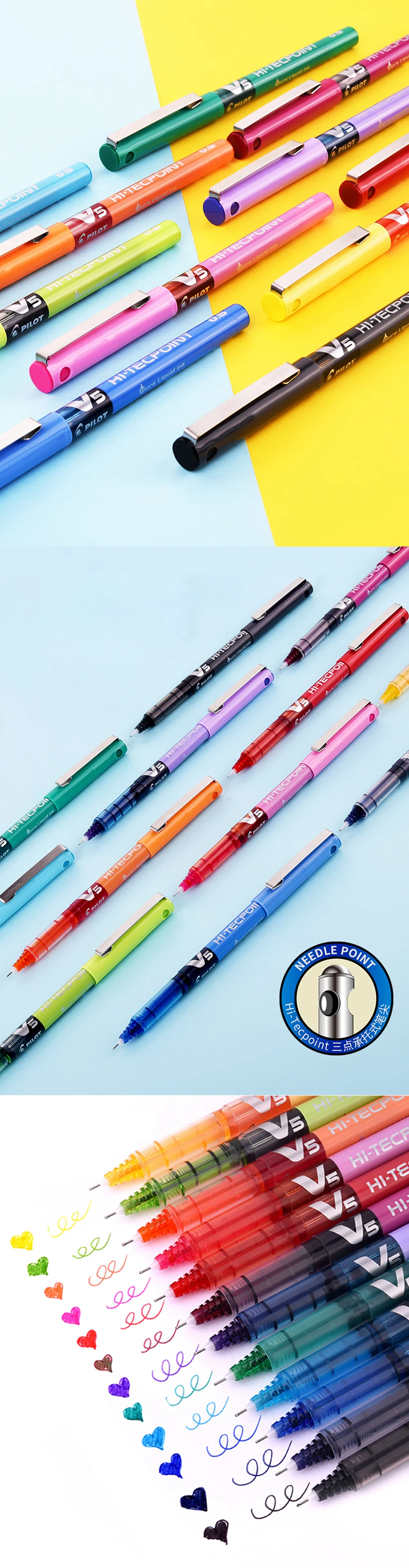 4/6/12 Japan Pilot BX-V5 Gel Pen Hi Tecpoint Straight Liquid Color Ink Cute Stationery 0.5mm Signature Pen School Supplies