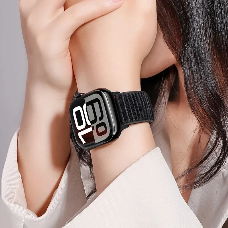 Breathable Nylon Loop Band for Apple Watch 46mm 45mm 44mm 42mm 41mm 40mm Comfort Strap for iWatch Series 11 10 9 8 7 6 Ultra