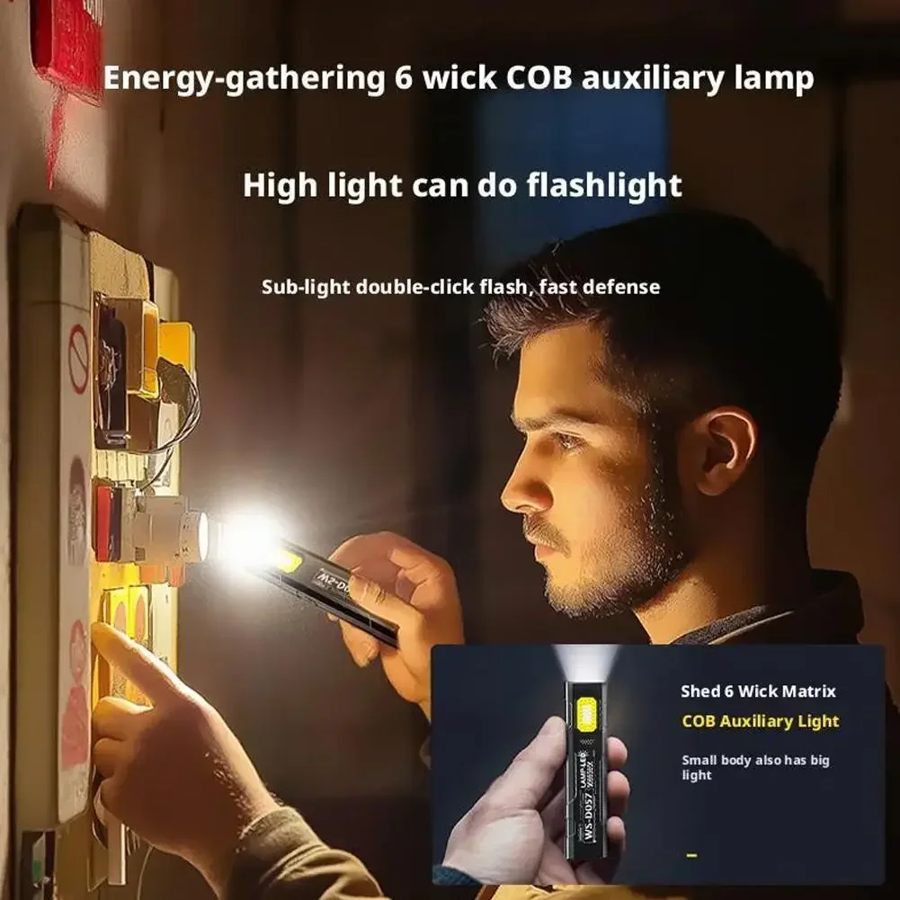 LED COB Flashlight Type C Rechargeable 550LM Portable Mini Torch Pocket Lantern Flood Work Light With Magnet For Emergency