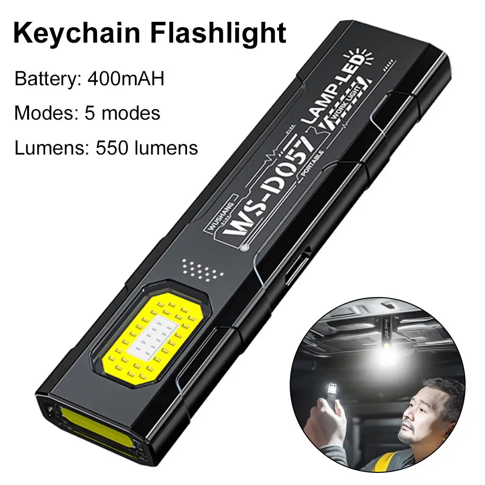 LED COB Flashlight Type C Rechargeable 550LM Portable Mini Torch Pocket Lantern Flood Work Light With Magnet For Emergency