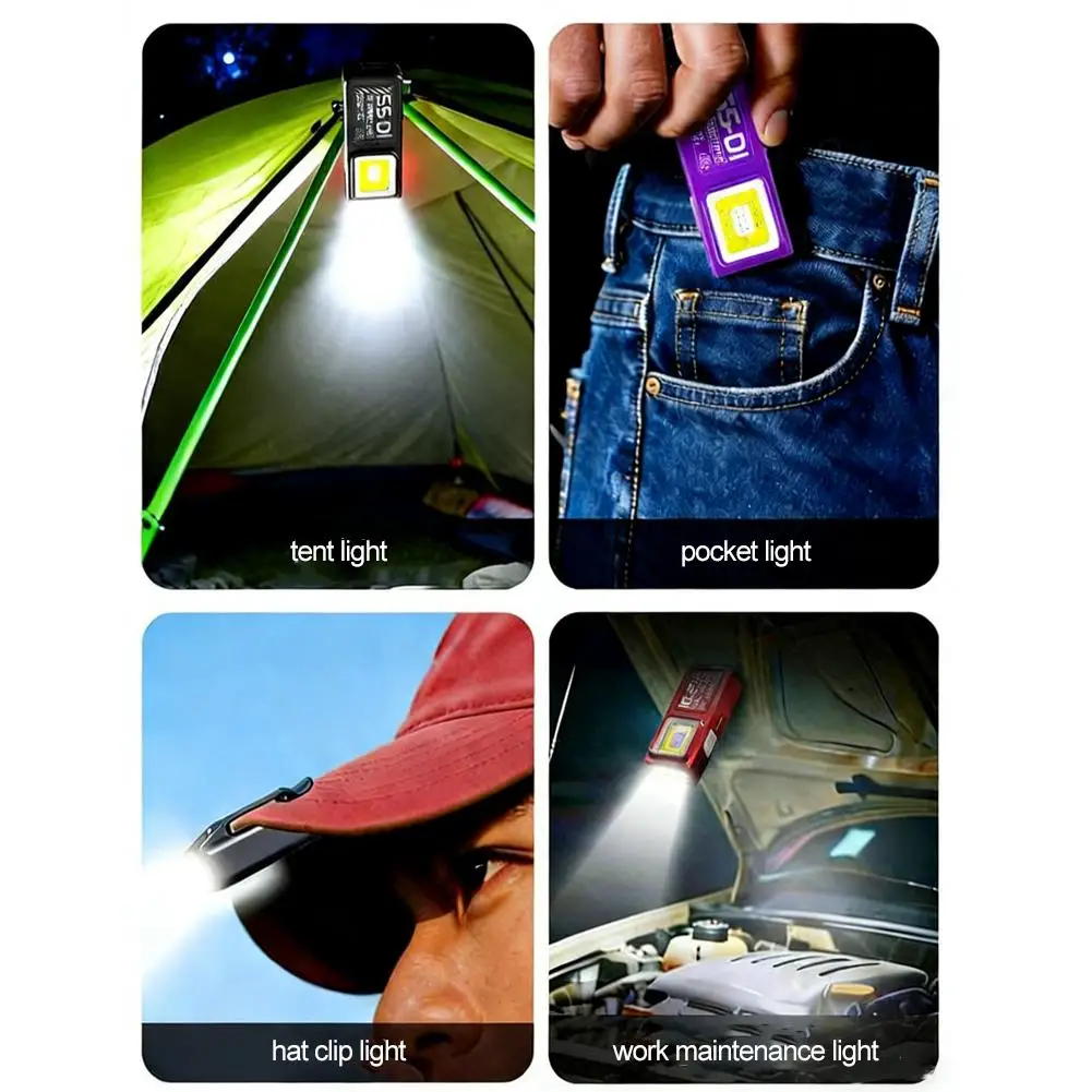 LED COB Flashlight Type C Rechargeable 550LM Portable Mini Torch Pocket Lantern Flood Work Light With Magnet For Emergency