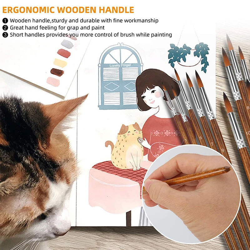 Premium 12-Piece Artist Paint Brush Set - Ultra-Durable Nylon Bristles for Acrylic, Watercolor, Oil & Body Painting