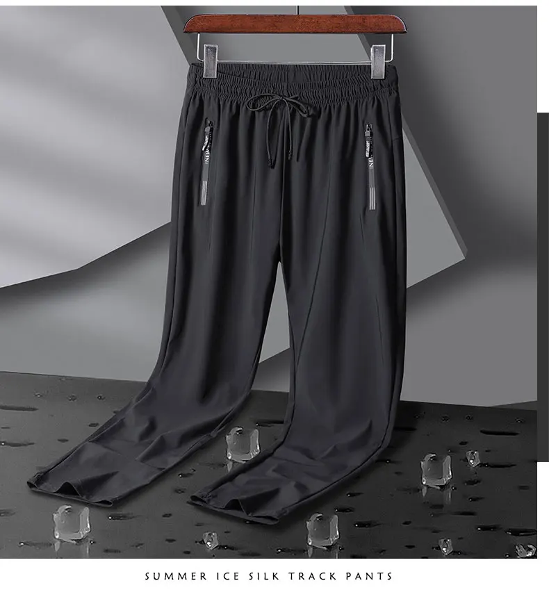 Breathable Elastic Men Running Sport Pants Ice Silk Jogging Thin Sweatpants Casual Outdoor Training Gym Fitness Trousers 8XL