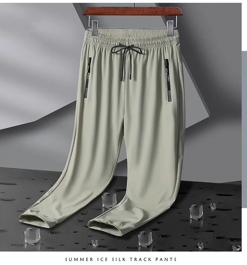 Breathable Elastic Men Running Sport Pants Ice Silk Jogging Thin Sweatpants Casual Outdoor Training Gym Fitness Trousers 8XL