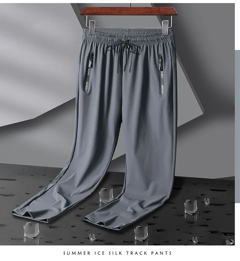 Breathable Elastic Men Running Sport Pants Ice Silk Jogging Thin Sweatpants Casual Outdoor Training Gym Fitness Trousers 8XL