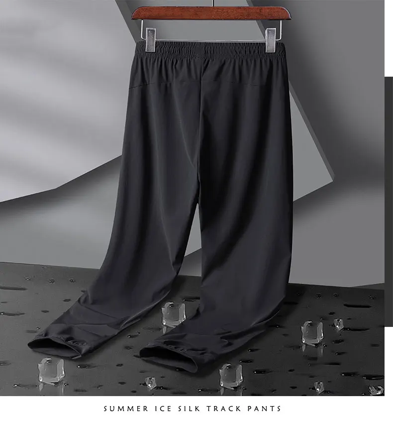 Breathable Elastic Men Running Sport Pants Ice Silk Jogging Thin Sweatpants Casual Outdoor Training Gym Fitness Trousers 8XL